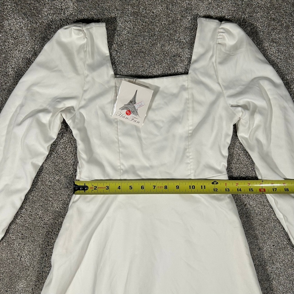 Han Fan White Square Neck Puff Sleeve Midi Dress Size Small NWT - Picture 7 of 9